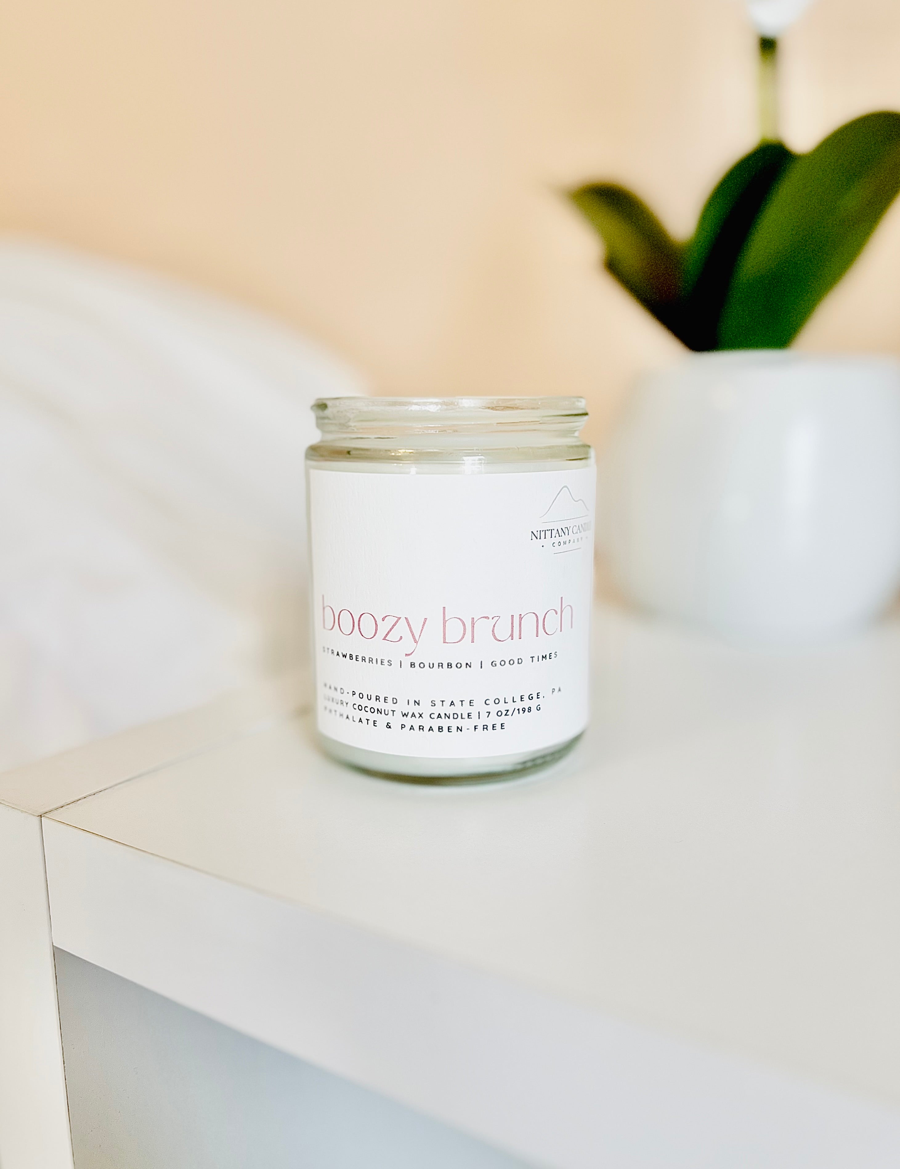 Nittany Candle Company candle that smells like strawberries, bourbon, and waffles