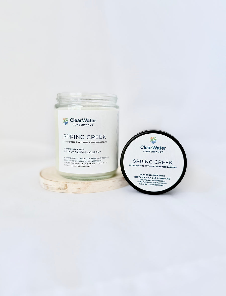 ClearWater Conservancy Spring Creek candles on a white background